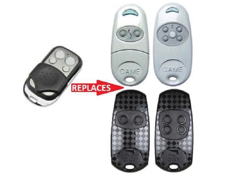 Two-button and four-button black universal remotes replace Came garage controls, SAMT Garage & Gate Automation, Prestons, New South Wales.