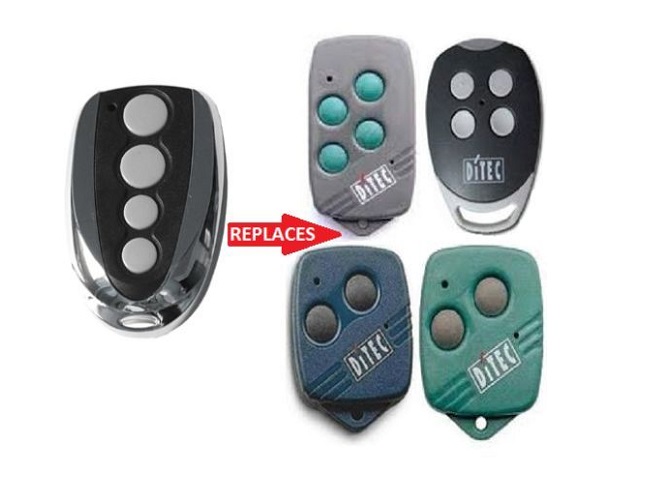 Four-button remote replaces Ditec garage remotes, compatible with automatic garage door openers, SAMT in Australia.
