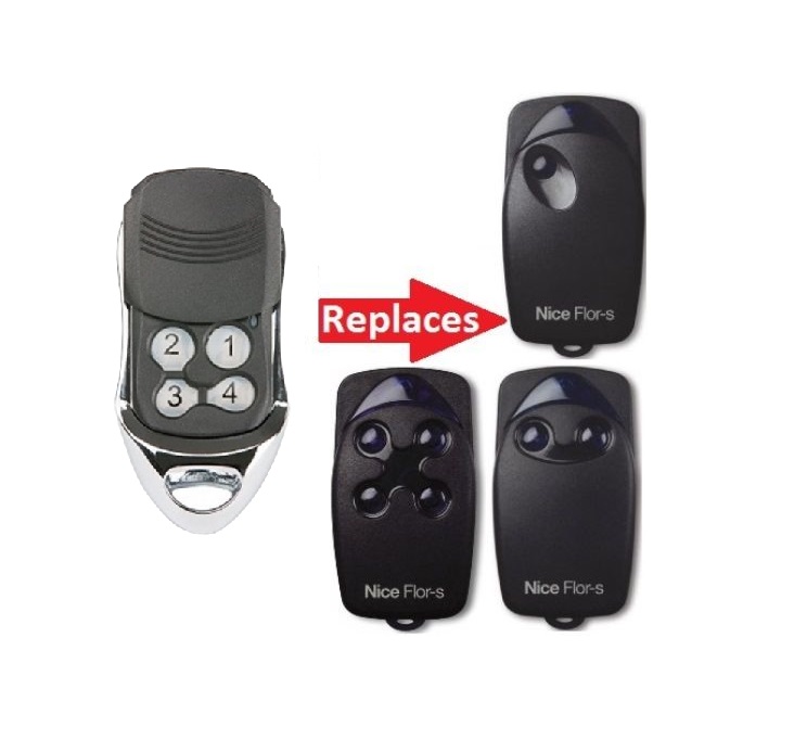 Four-button universal garage door remote replaces Nice Flor-S remotes, SAMT Garage & Gate Automation, Australia.