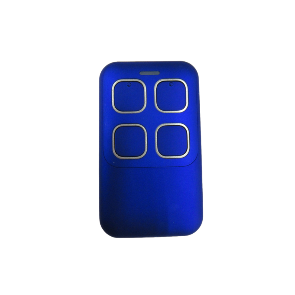 Four button blue garage door remote control for compatible garage door remotes Australia by SAMT Garage & Gate Automation in Prestons, New South Wales.