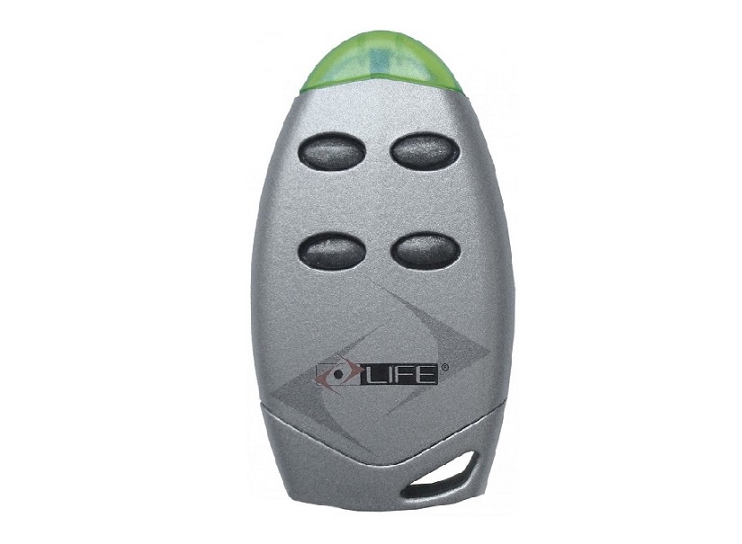 LIFE four-button garage door remote control with green LED, compatible with smart garage door opener systems in Australia.