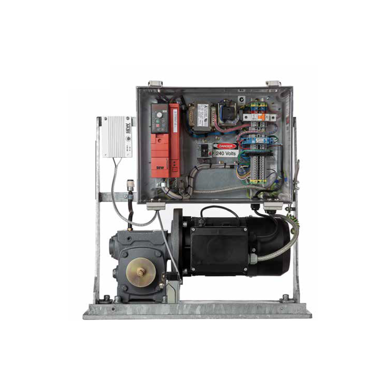 Industrial sliding gate motor drive unit for automatic gates by SAMT Garage & Gate Automation, Prestons, New South Wales, Australia.