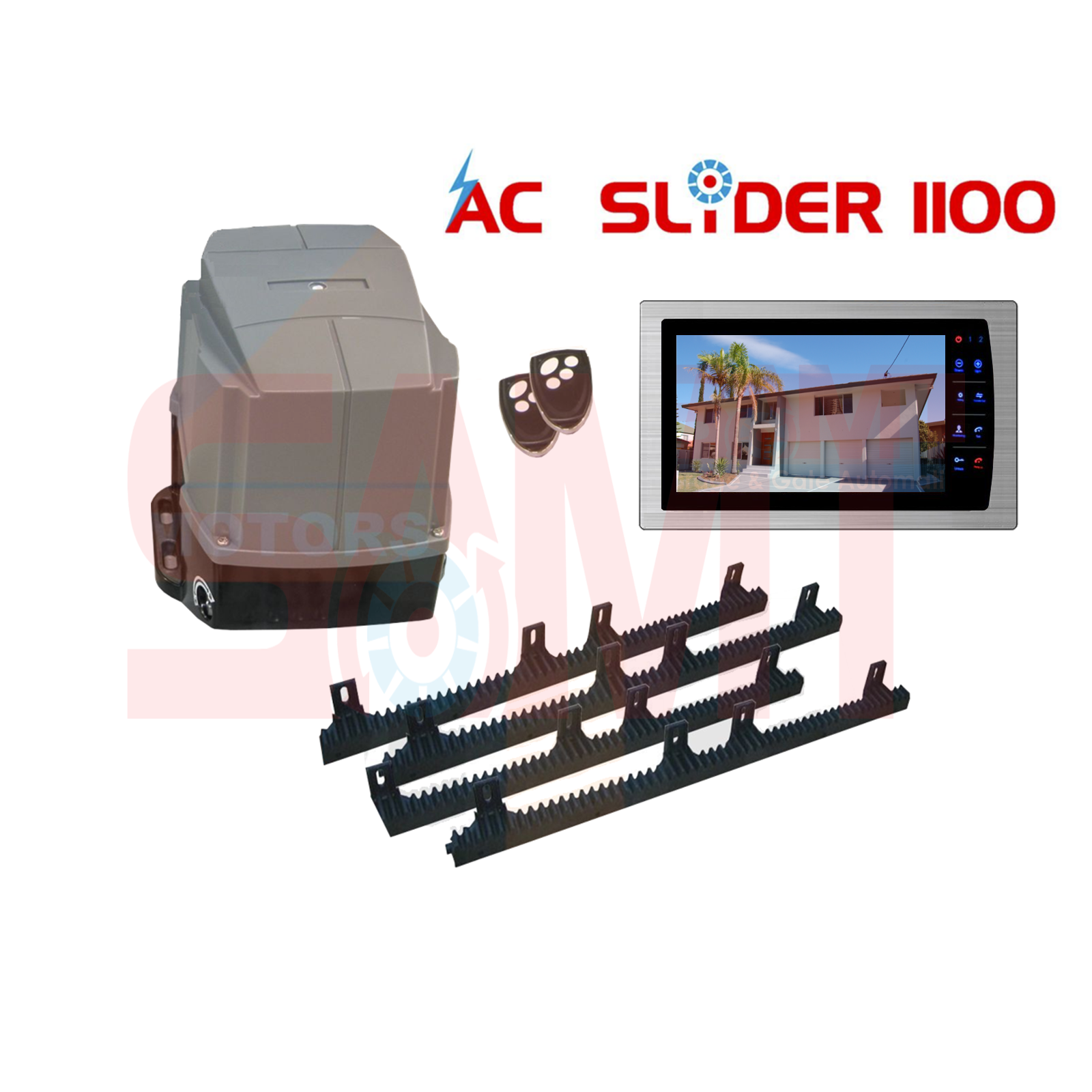 AC Slider 1100 sliding gate motor kit with remote and smart video display, SAMT Garage & Gate Automation, Australia
