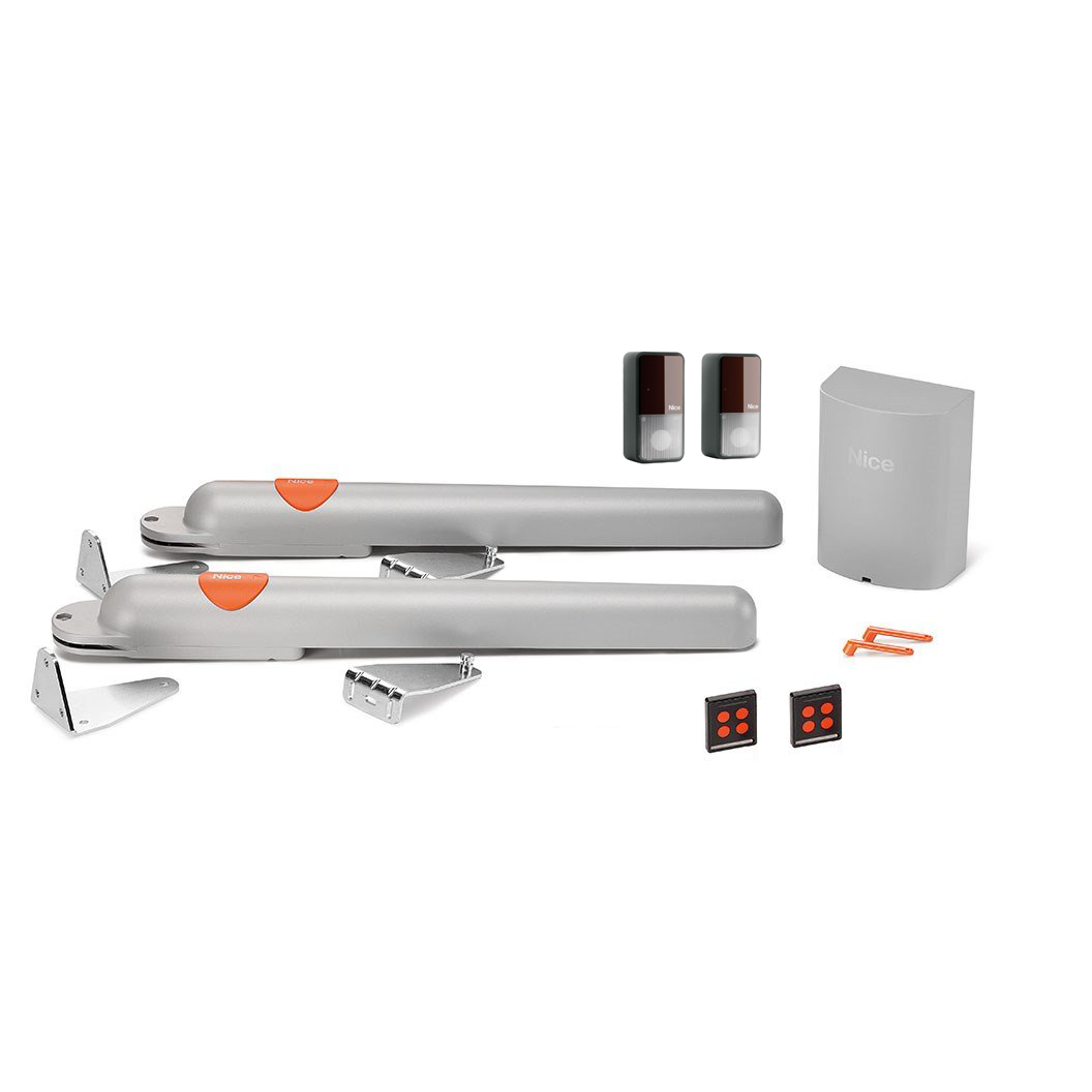 Nice single swing gate motor kit with photocell sensors and remotes for automatic gate opener, SAMT Garage & Gate Automation, Prestons, New South Wales, Australia.