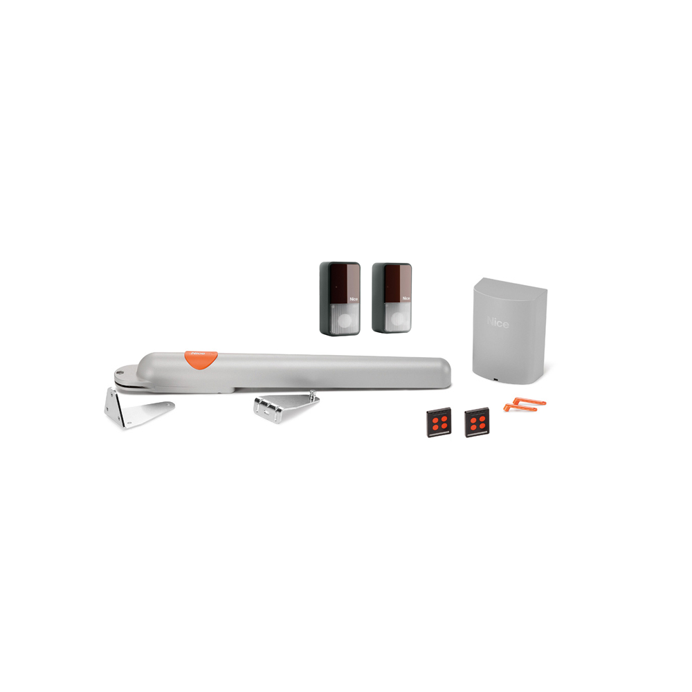 Nice single swing gate motor kit with photocell sensors and remotes for automatic gate opener, SAMT Garage & Gate Automation, Prestons, New South Wales, Australia.