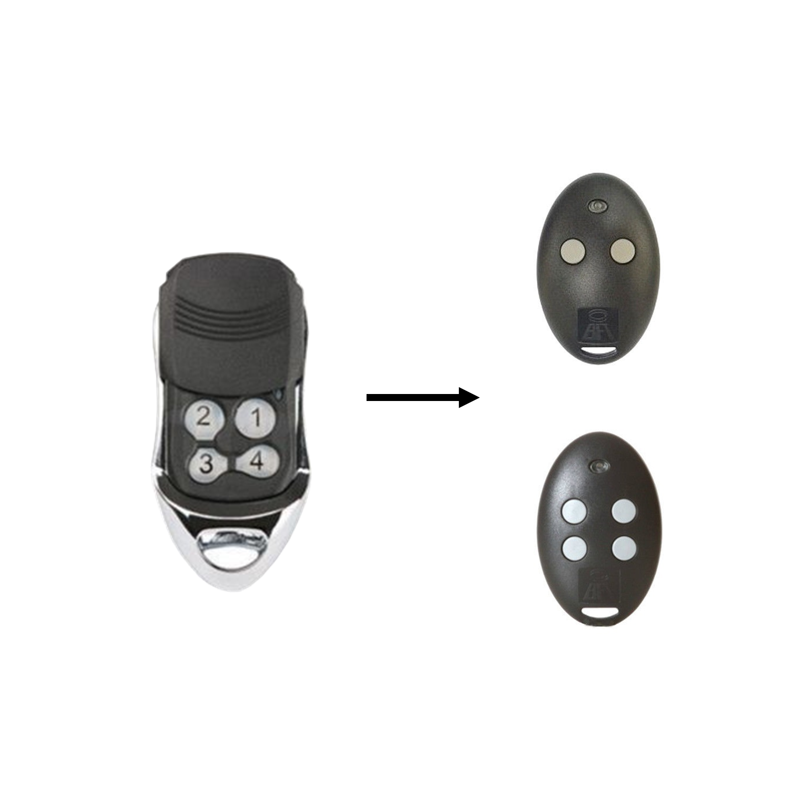 Black 4-button garage door remote with compatible remotes, compatible garage door remotes Australia by SAMT, Prestons, New South Wales.