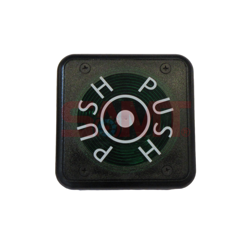 Illuminated push button access switch for automatic garage door or gate entry by SAMT, Prestons, New South Wales, Australia.