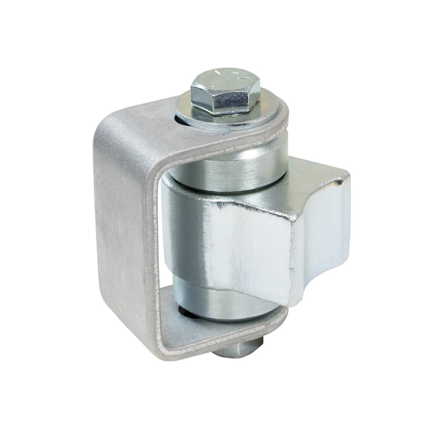 Zinc-coated sliding gate roller component for automatic gate opener installation, available from SAMT in Australia.