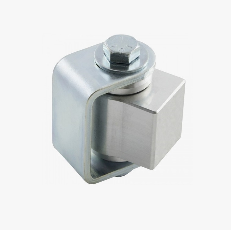 Zinc-coated sliding gate roller component for automatic gate opener installation, available from SAMT in Australia.