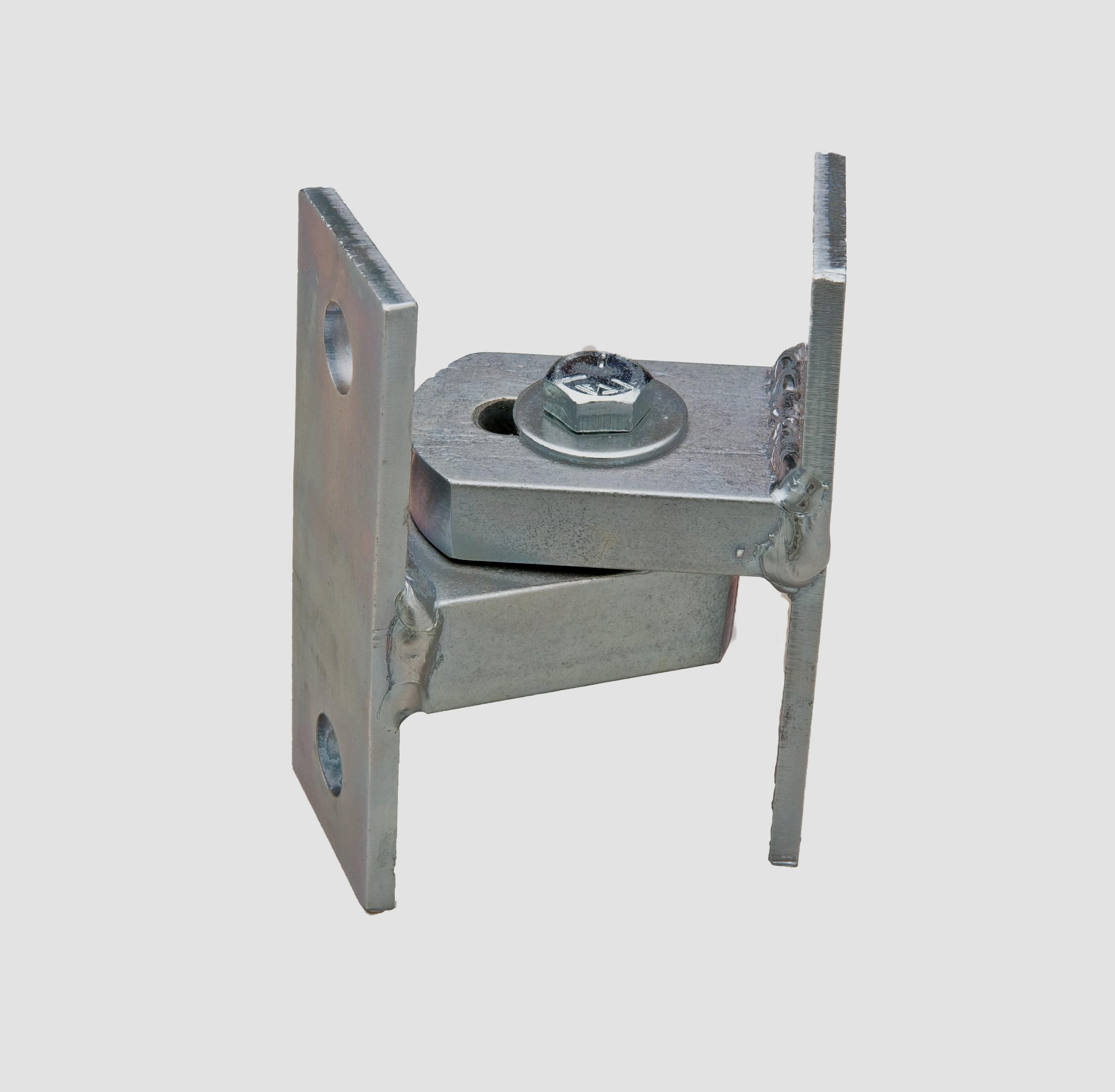 Heavy-duty welded swing gate hinge bracket for automatic gate motor, SAMT Garage & Gate Automation, Australia.