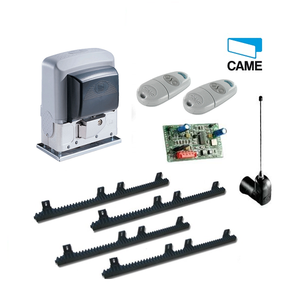 CAME sliding gate automation kit with rack, two remote controls, and receiver, suitable for garage door automation in Australia.