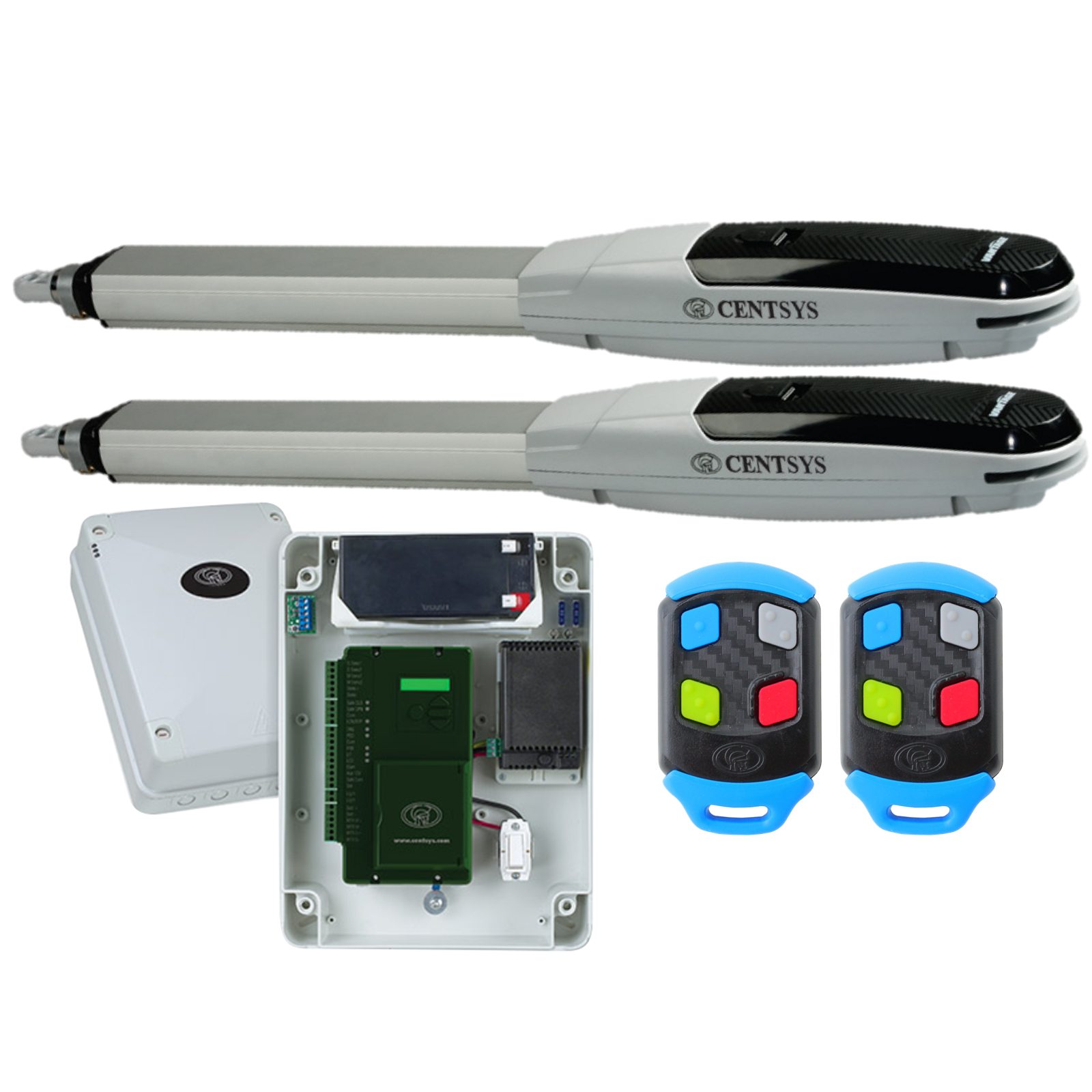 Centsys motorized swing gate kit with control board and remote controls, automatic gate motor, Prestons, New South Wales, Australia.