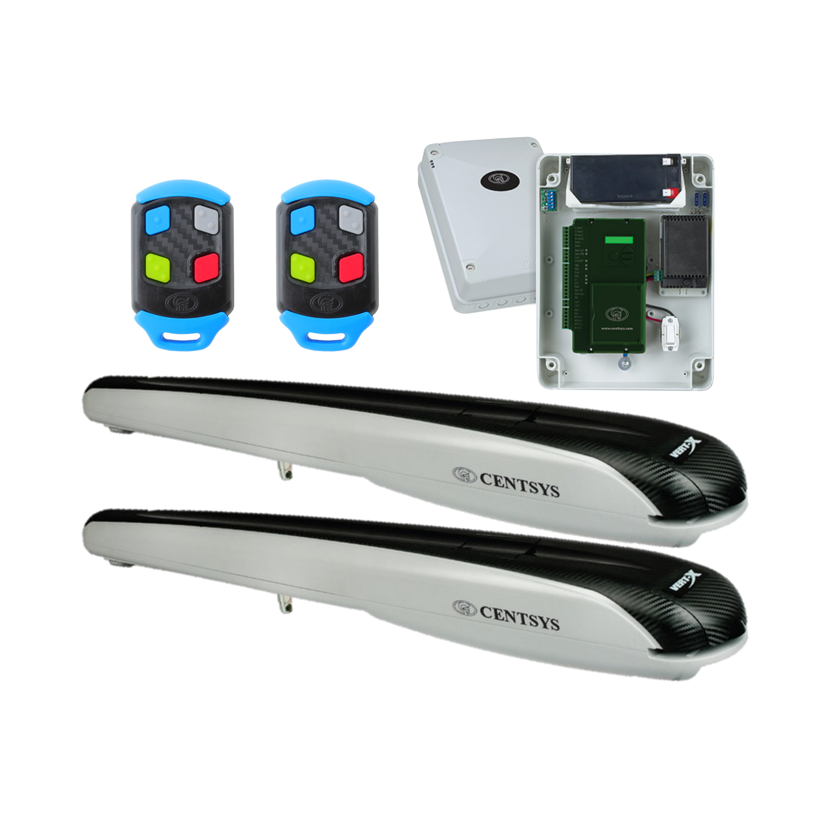 Centsys motorized swing gate kit with control board and remote controls, automatic gate motor, Prestons, New South Wales, Australia.