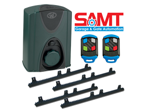 Solar-powered CentSys sliding gate motor kit with remotes from SAMT Garage & Gate Automation, Prestons, New South Wales, Australia.