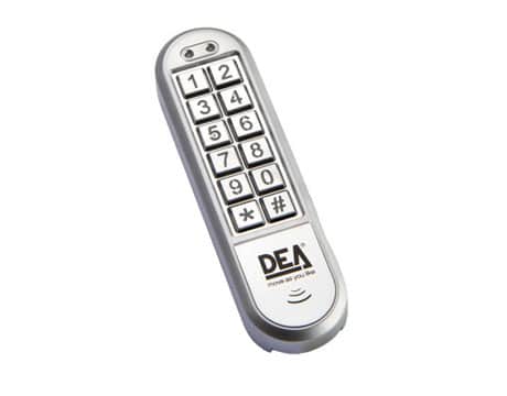 Slim DEA wireless keypad for garage door opener, seen in Australia with SAMT Garage & Gate Automation.