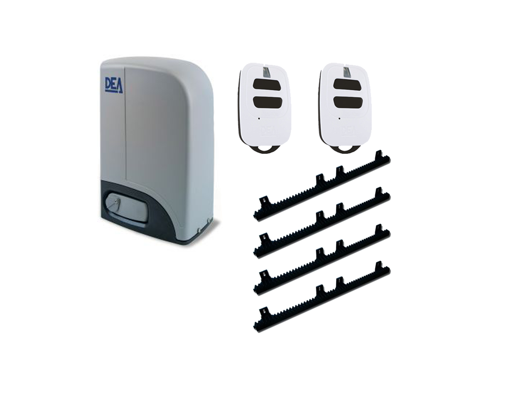 DEA automatic gate motor and gear racks with remote controls for sliding gates from SAMT Garage & Gate Automation, Prestons, New South Wales, Australia.