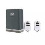 DEA sliding gate motor kit with two remotes, isolated on white, in Prestons, New South Wales, Australia.