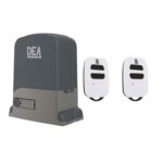DEA sliding gate motor kit with two remotes, isolated on white, in Prestons, New South Wales, Australia.