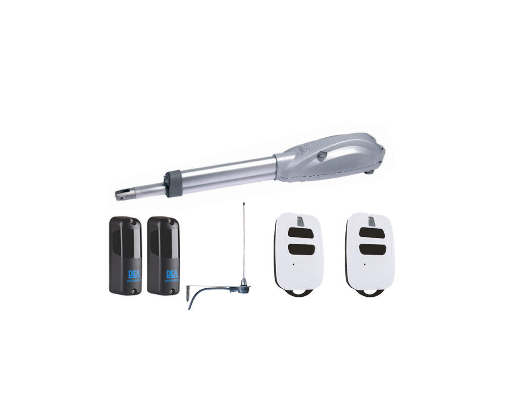 Single motorized swing gate automatic gate opener kit with remotes, sensors, and antenna by SAMT, Prestons, New South Wales, Australia.