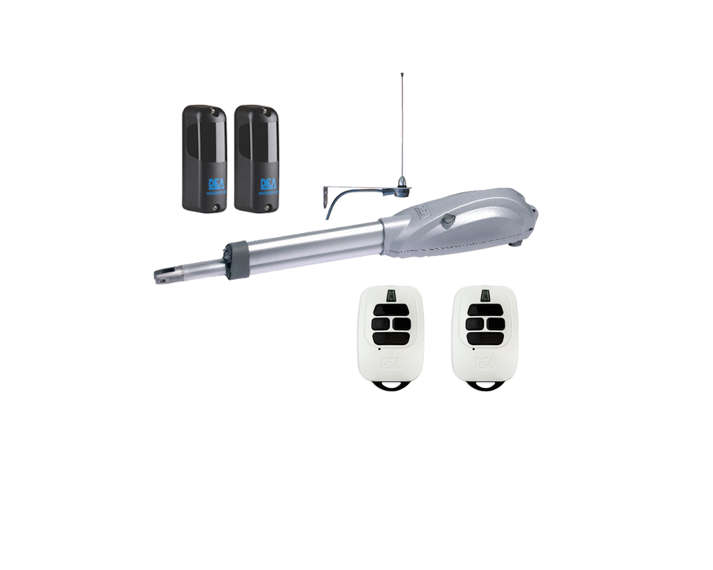 Single motorized swing gate automatic gate opener kit with remotes, sensors, and antenna by SAMT, Prestons, New South Wales, Australia.