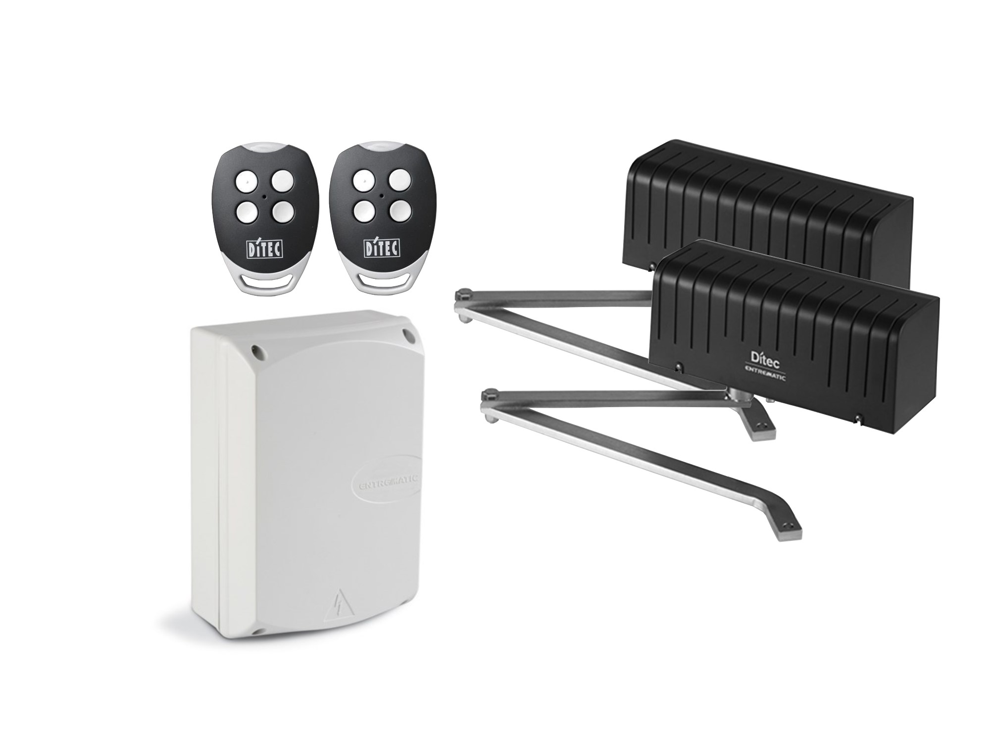Ditec Entrematic articulated arm swing gate opener kit with control box and two remote controls in Prestons, New South Wales, Australia"