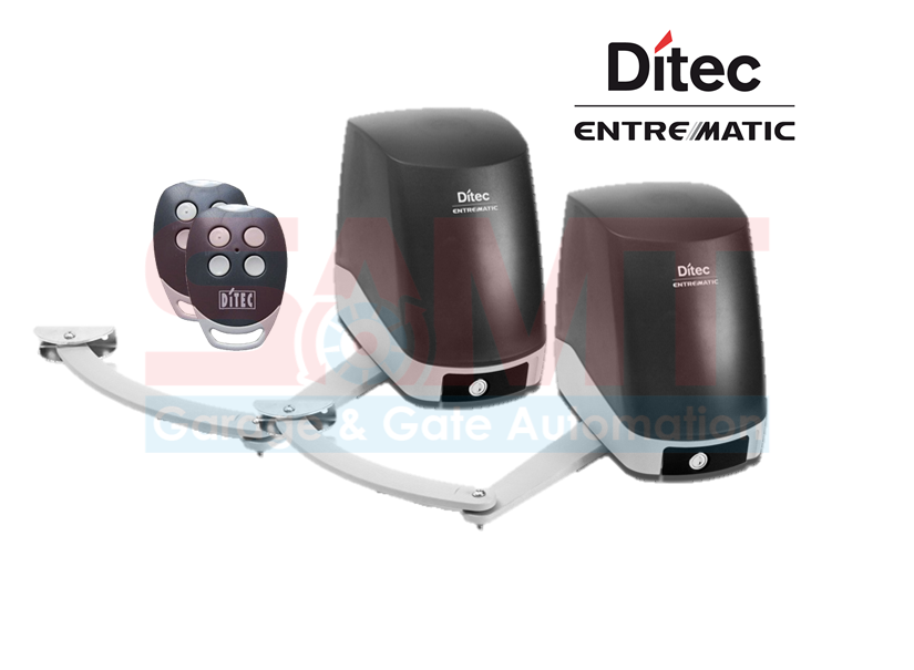 Ditec dual swing gate motor kit with remotes and articulated arms, available from SAMT in New South Wales
