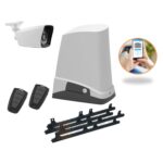 Automatic sliding gate motor kit with security camera, remote controls, and rack gears in Prestons, New South Wales, Australia