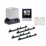 FAAC automatic sliding gate motor kit with gear racks, video intercom, and two sensor units in Prestons, New South Wales, Australia"