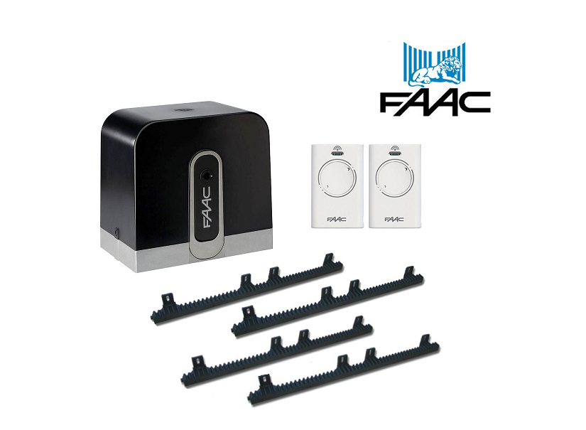 FAAC sliding gate motor set with two remotes and gear racks, perfect for best sliding gate motor Australia from SAMT Garage & Gate Automation.