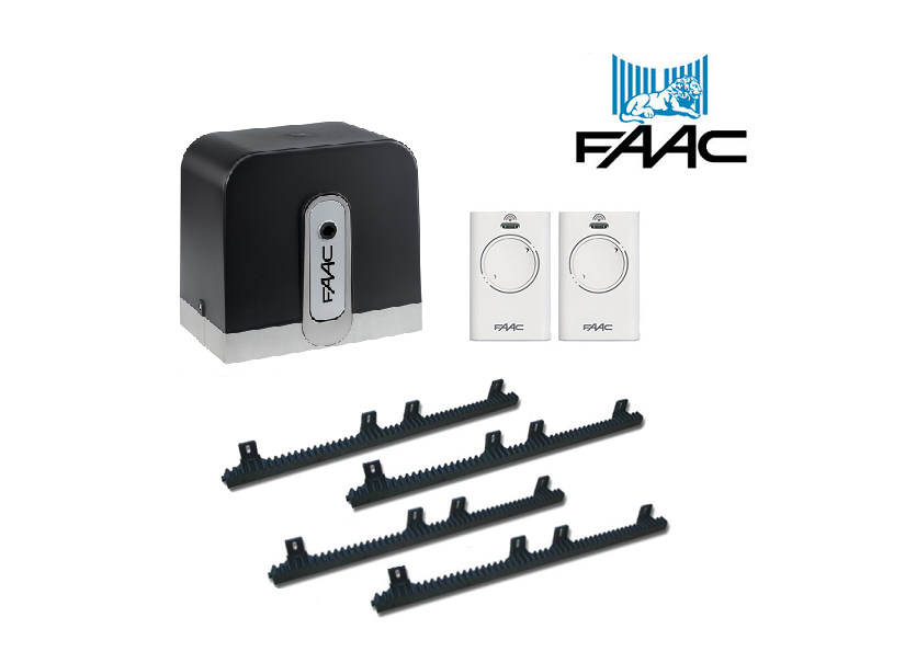 FAAC sliding gate motor set with two remotes and gear racks, perfect for best sliding gate motor Australia from SAMT Garage & Gate Automation.