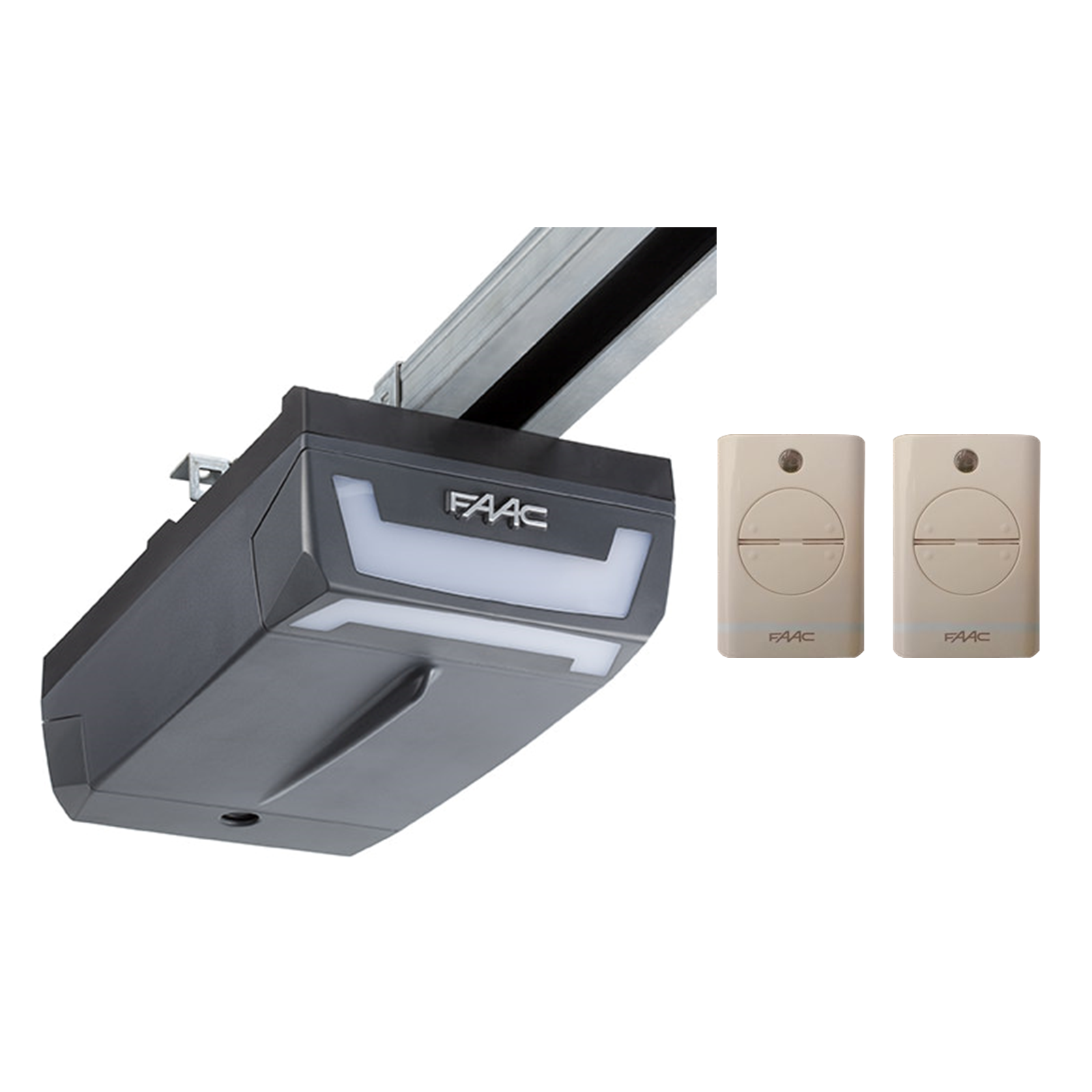 FAAC automatic garage door opener with two remote controls, available from SAMT Garage & Gate Automation in Australia.