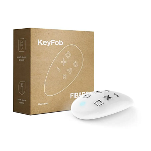 Fibaro KeyFob smart remote and packaging for smart garage door opener by SAMT, Prestons, New South Wales, Australia.