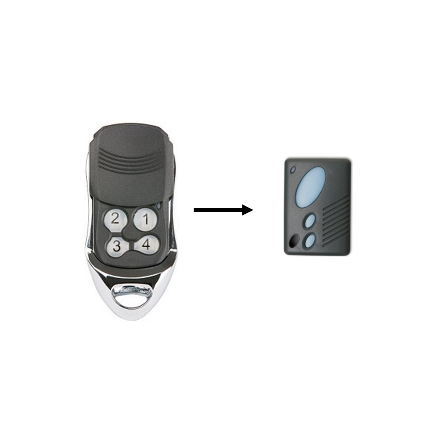 Four-button smart garage door remote with compatible ATA garage door opener remote, SAMT solutions, Australia.