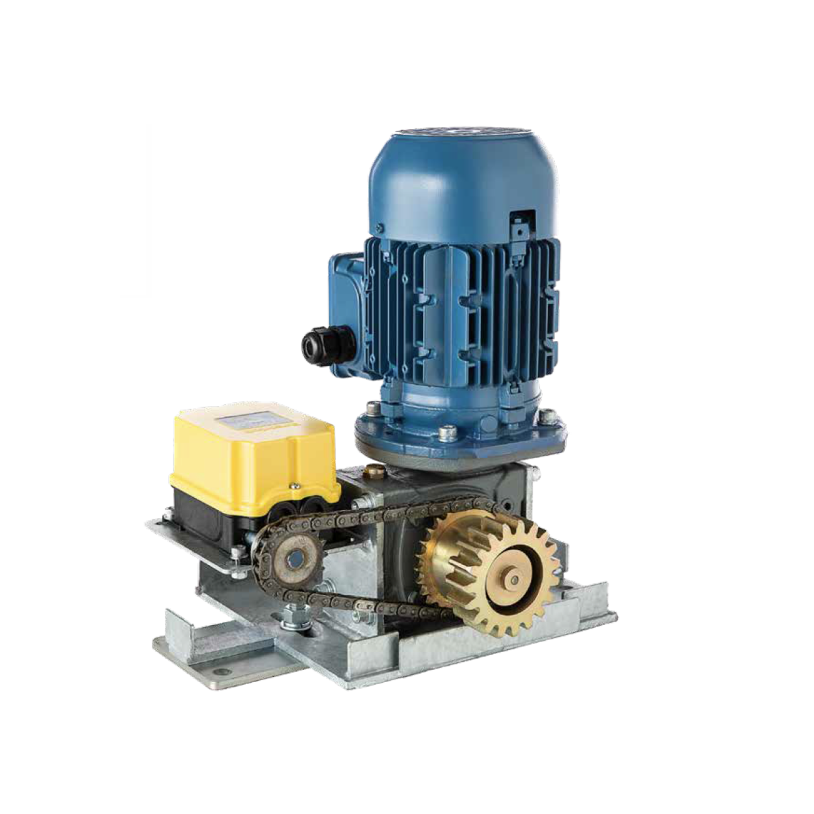 Industrial sliding gate motor with remotely mounted control board case by SAMT Garage & Gate Automation, Prestons, New South Wales, Australia.