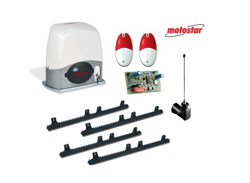 Motostar Linestar sliding gate motor kit with rack, two remotes, and receiver, great for automatic gate opener installs in Prestons, New South Wales, Australia.