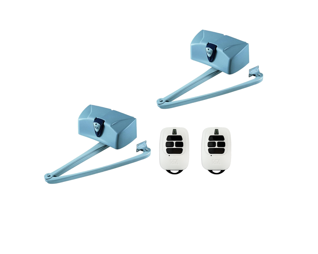 DEA dual motorized swing gate package with two remote controls, motorized swing gate system for SAMT Garage & Gate Automation, Prestons.