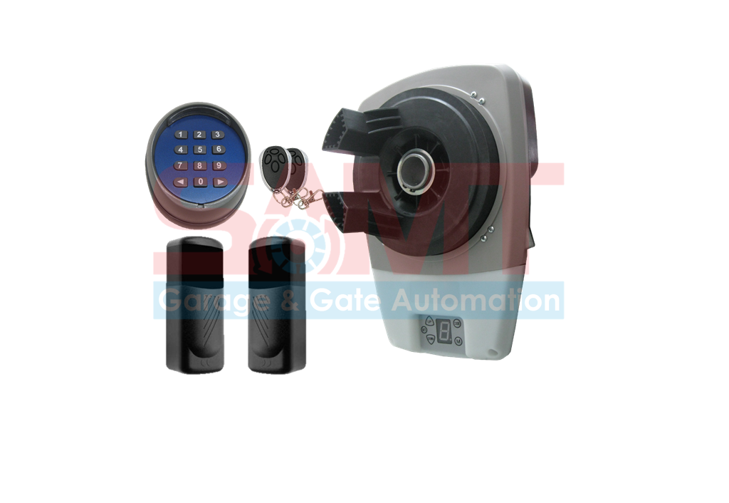 SAMT smart garage door opener kit including keypad, sensors, and remote in Australia for automatic garage door solutions.