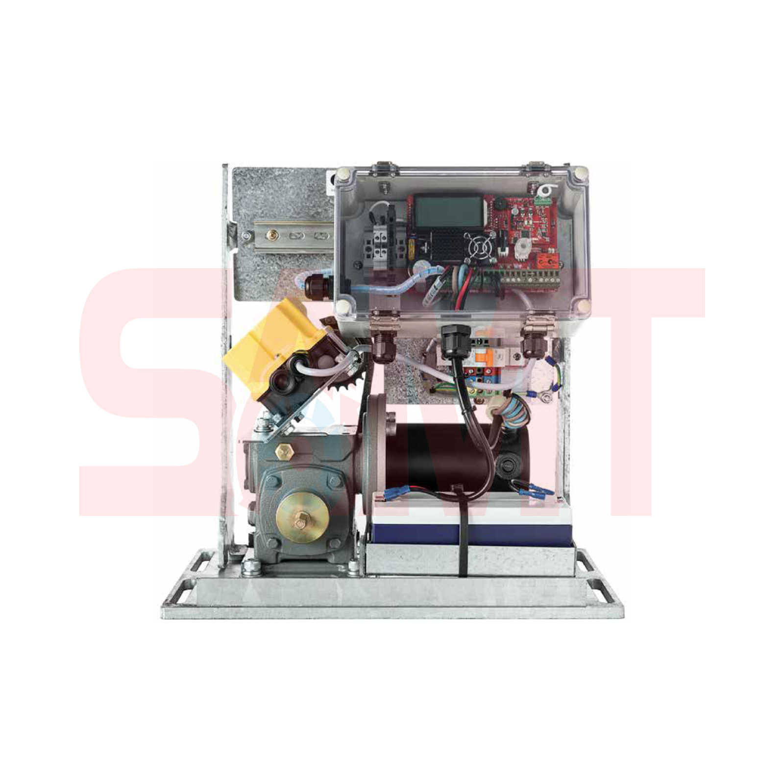 Industrial sliding gate motor drive unit for automatic gates by SAMT Garage & Gate Automation, Prestons, New South Wales, Australia.