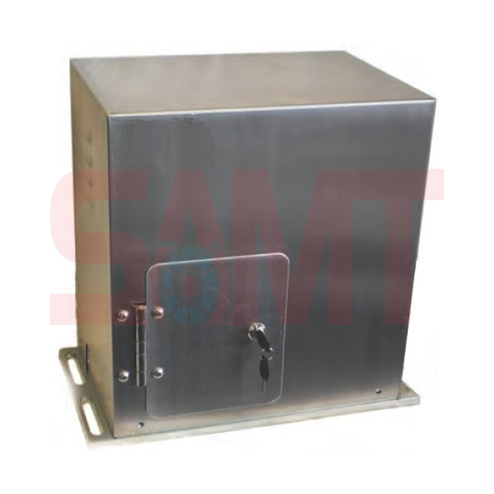 Heavy-duty stainless steel enclosure for sliding gate motor protection at SAMT, Prestons, New South Wales, Australia.