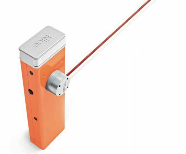 Orange automatic boom gate barrier for vehicle access, featured by SAMT Garage & Gate Automation in Australia.