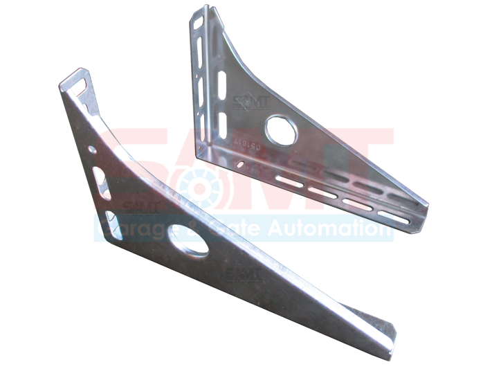 Pair of galvanized steel garage door mounting brackets for roller garage doors from SAMT Garage & Gate Automation, Prestons, New South Wales, Australia.