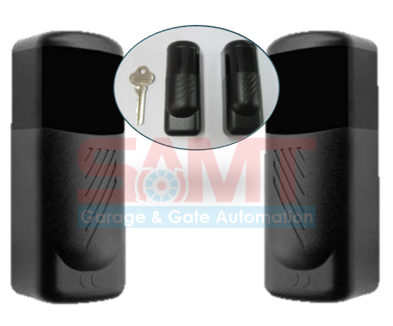 SAMT infrared gate safety sensors with mounting hardware, for automatic doors in New South Wales, Australia.