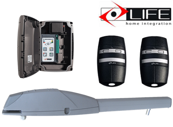 LIFE motorized swing gate opener with control board and remotes, perfect for automatic gate motor installation in Prestons, New South Wales, Australia.