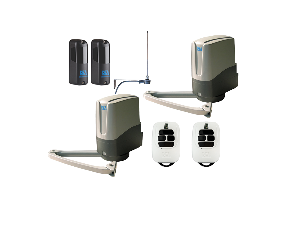 DEA dual swing gate opener kit with remotes and sensors, automatic gates in Prestons, New South Wales, Australia from SAMT Garage & Gate Automation.