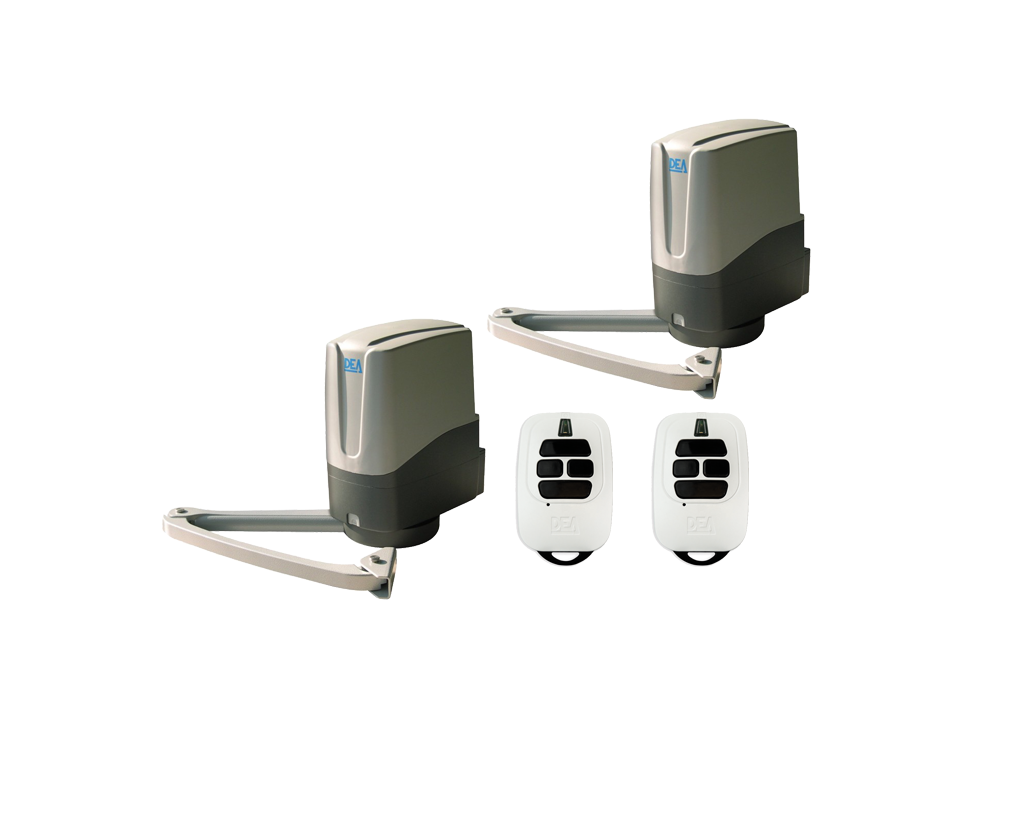 DEA dual swing gate motors with two remote controls, premium motorized swing gate system in Prestons, Australia by SAMT Garage & Gate Automation.