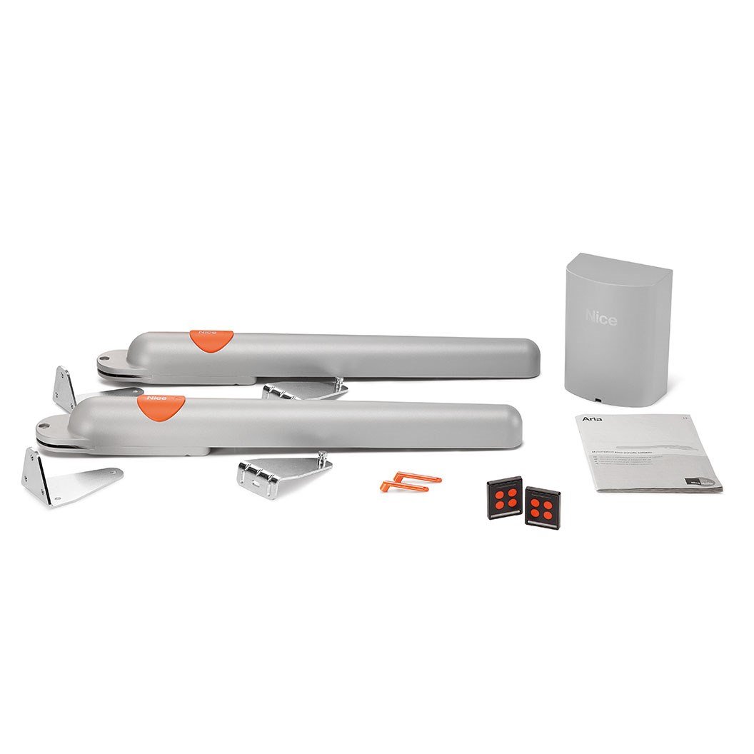 Nice double motorized swing gate opener kit with remotes and accessories, SAMT Garage & Gate Automation, Prestons, New South Wales, Australia.