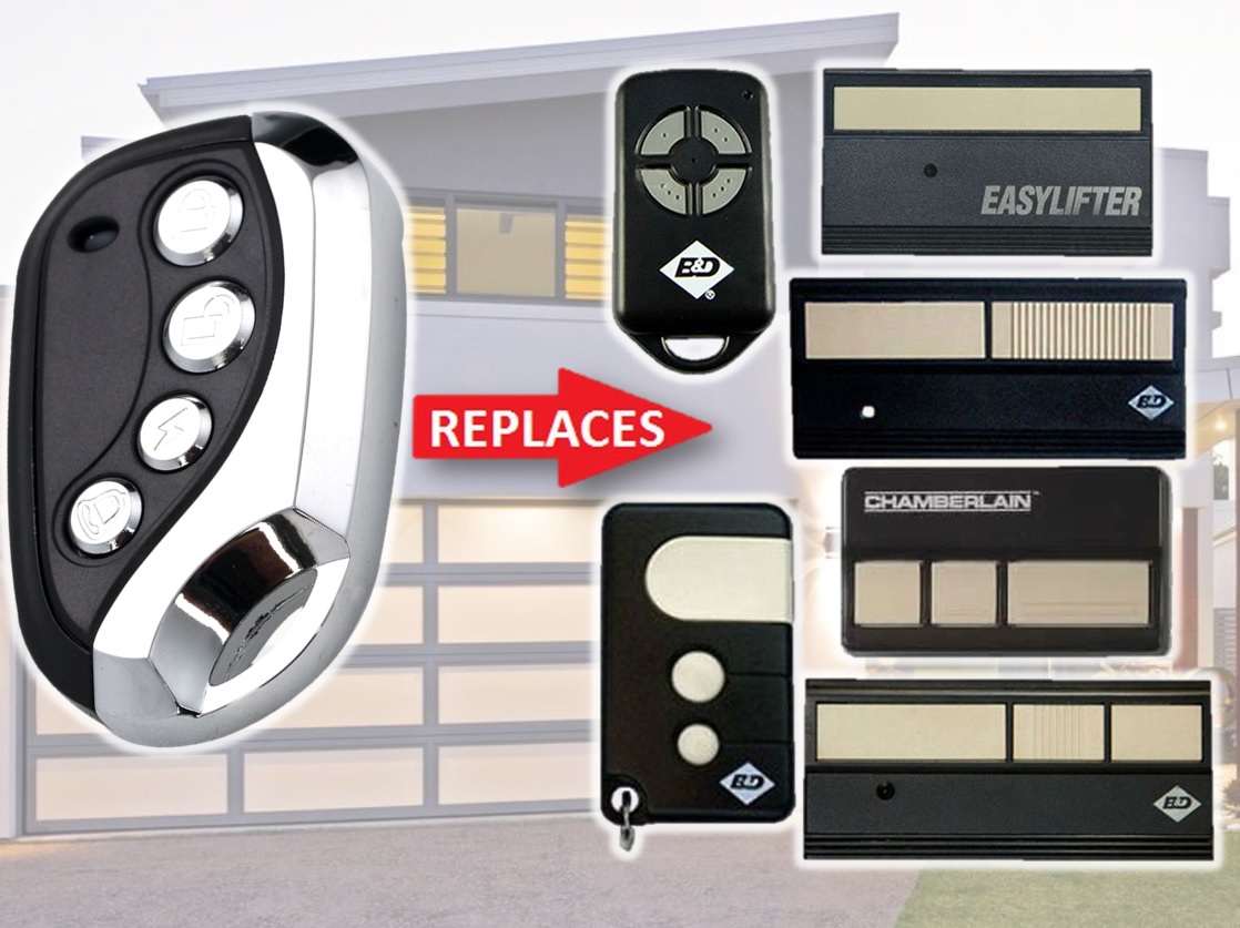 Universal garage door remote replaces B&D, Chamberlain, and Easylifter remotes, from SAMT Garage & Gate Automation, Australia.