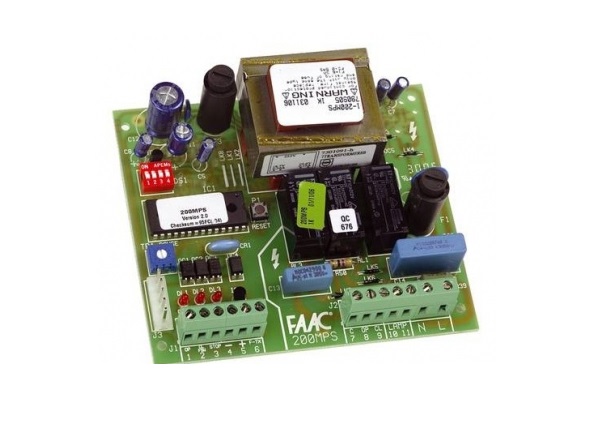FAAC 200MPS control board for automatic gate opener systems, supplied by SAMT Garage & Gate Automation, Australia.