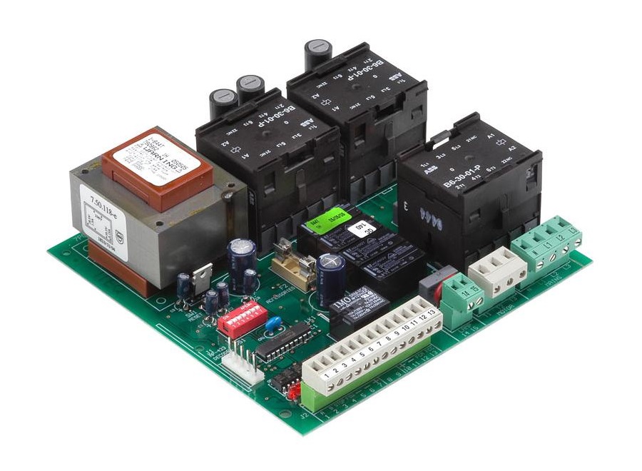 Control board for automatic garage door opener systems, supplied by SAMT Garage & Gate Automation, Prestons, Australia.