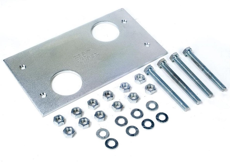Mounting plate and hardware kit for sliding gate motor installation, SAMT Garage & Gate Automation, Australia.